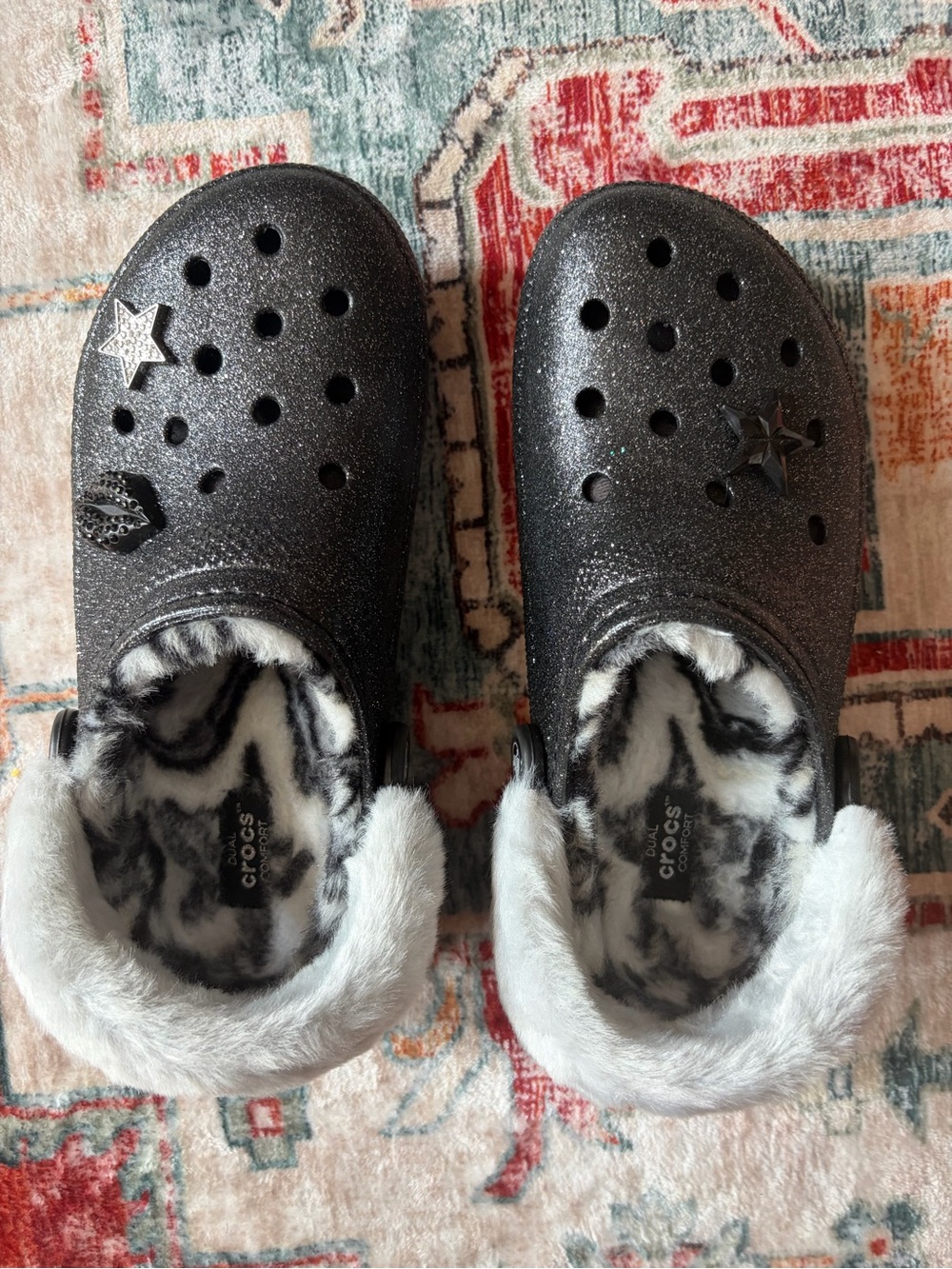 CROCS Black Glitter Disco Fur Lined